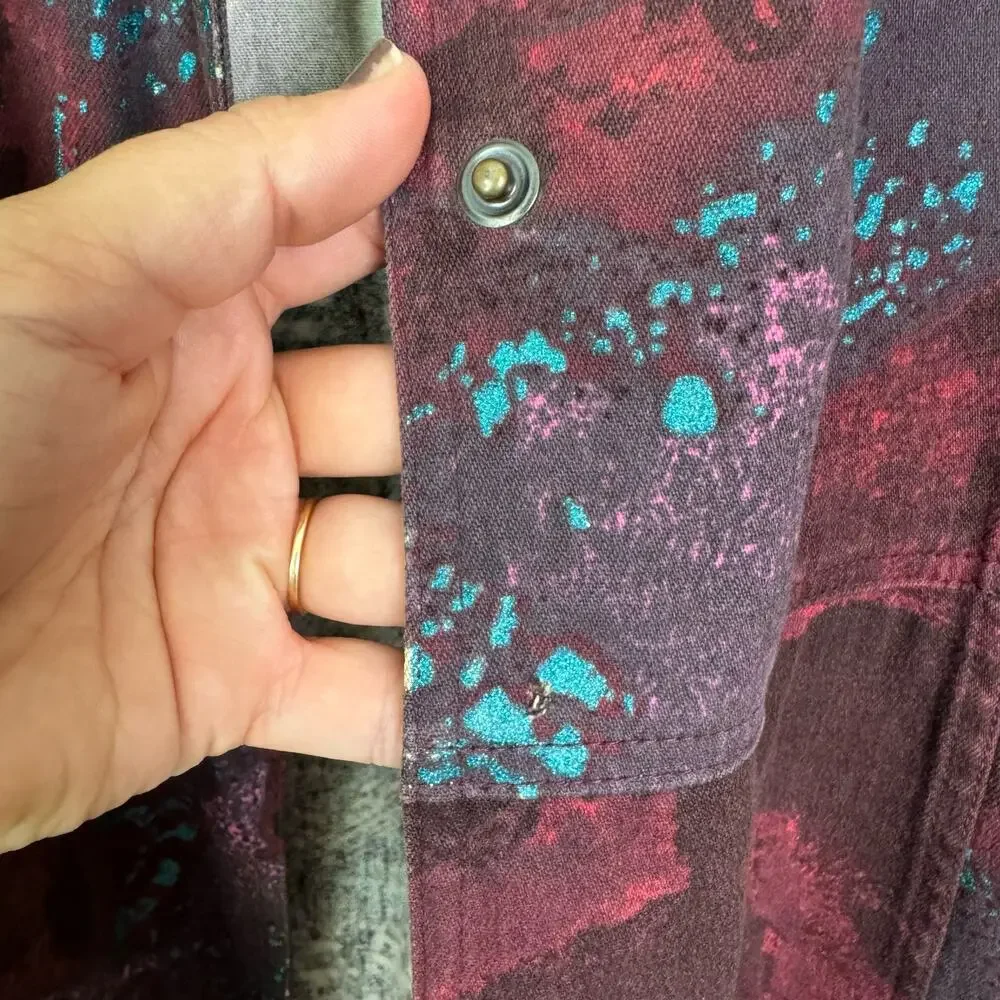 Just Cavalli by Roberto Cavalli Y2K Metallic‎ Paint Splatter Maroon Trench Coat - Picture 8 of 12